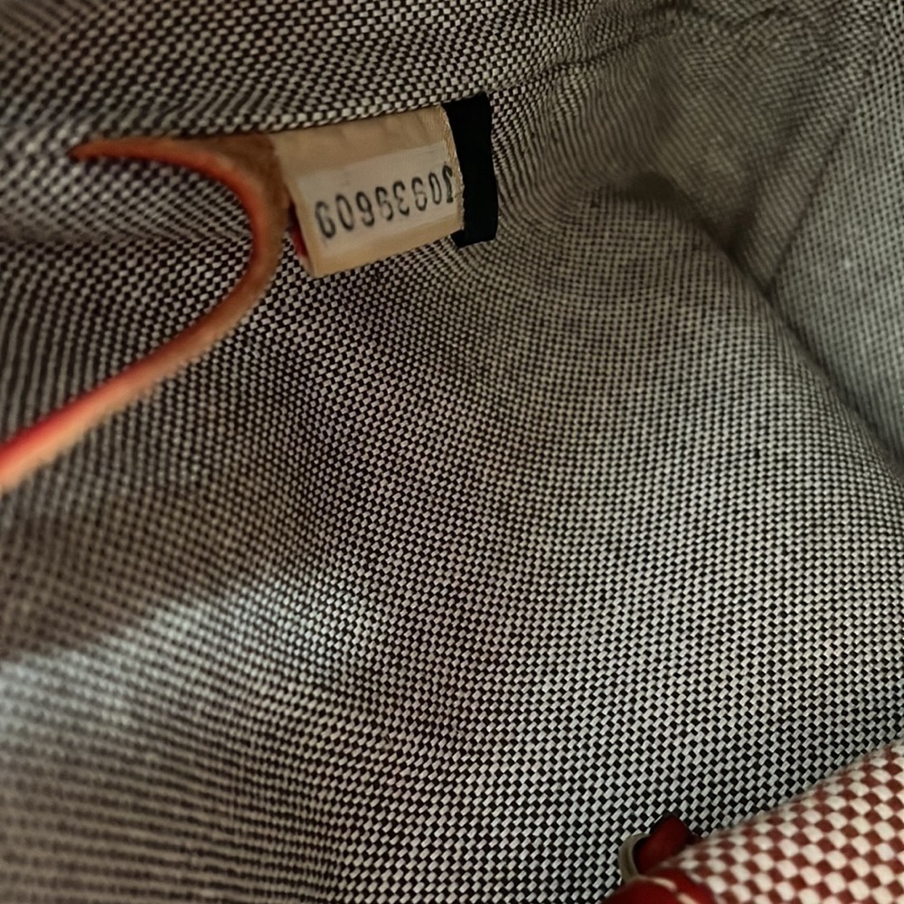 Dooney and Bourke Red Beige Canvas Leather Drawstring Shoulder Bucket Bag - Picture 15 of 16